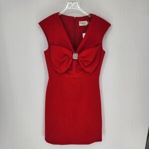 Eliza J NWT Eliza J Size 2 Red Rhinestone Bow Bodice Crepe Sheath Cocktail Dress